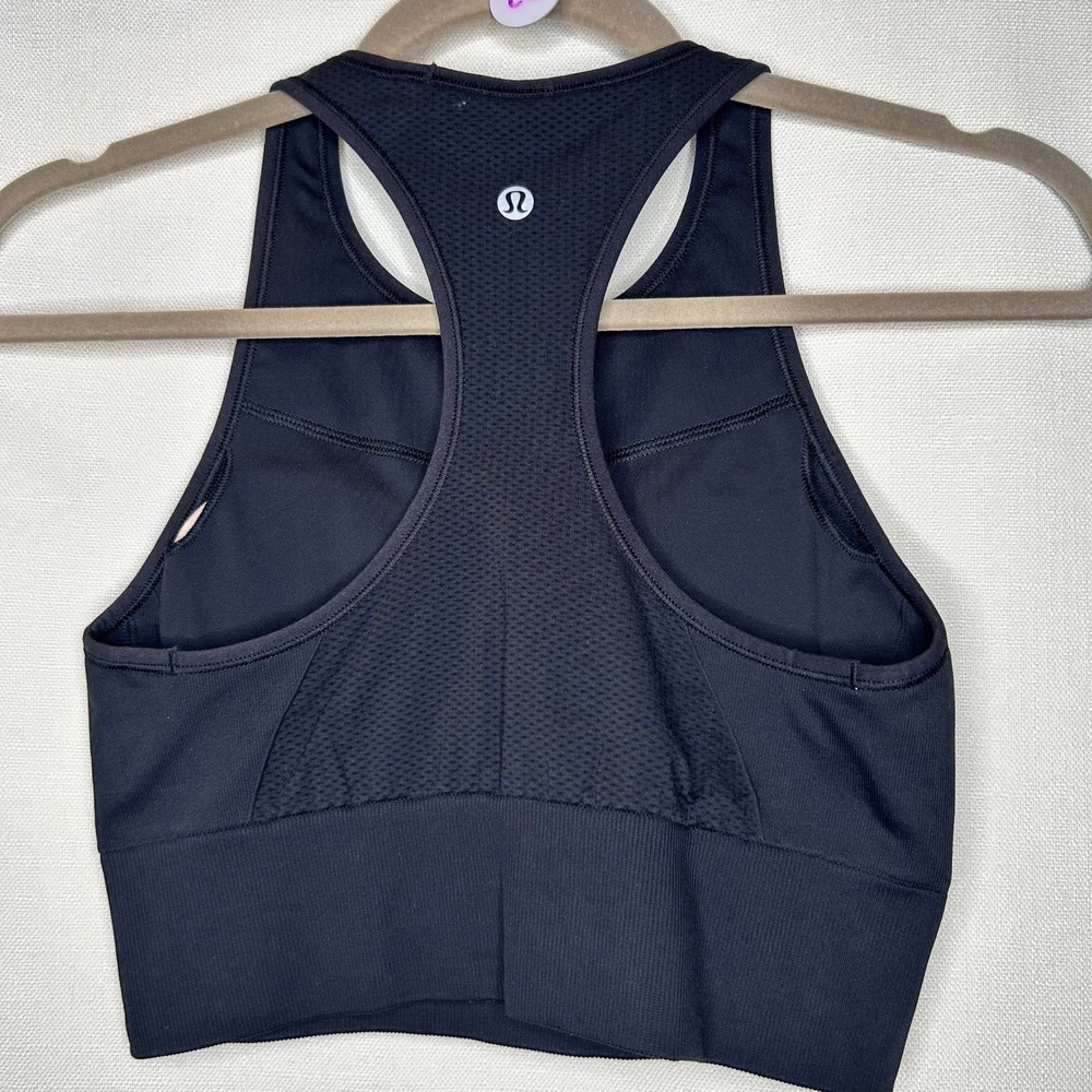 Lululemon‎ Black High Neck Racerback Crop Tank Top Sports Bra Size 6 SMALL - Picture 4 of 8